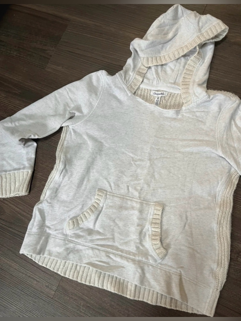 Y2K Aeropostale Knit Back Hoodie | Grey + Cream | Size: M